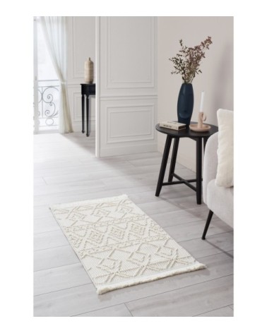 Tapis Géométrique blanc à franges 60x90