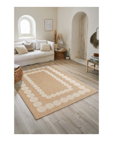 Tapis intérieur/extérieur effet jute motif géométrique blanc 120x170