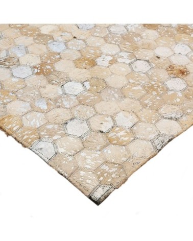 Tapis recyclé cuir motifs hexagone argent 120x170