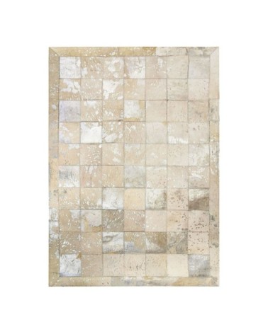 Tapis recyclé cuir éclats argentés gris beige 120x170