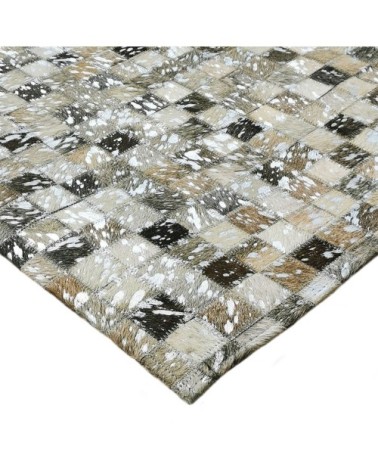 Tapis recyclé cuir éclats argentés gris clair 160x230