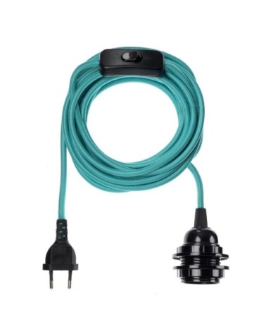 Fil électrique en tissu luminaire turquoise 4,5m