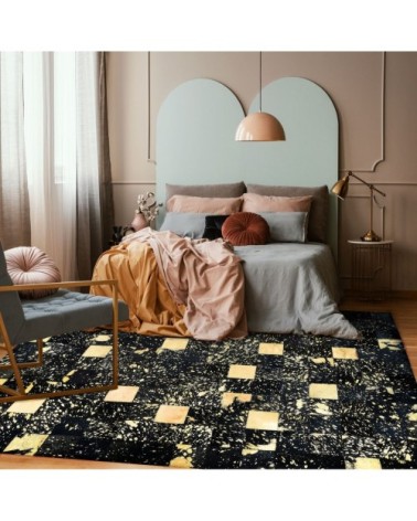 Tapis recyclé cuir éclats or noir 160x230