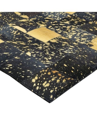 Tapis recyclé cuir éclats or noir 160x230