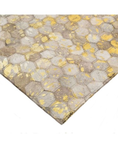 Tapis recyclé cuir motifs hexagone or 120x170