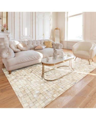 Tapis recyclé cuir éclats argentés blanc 160x230