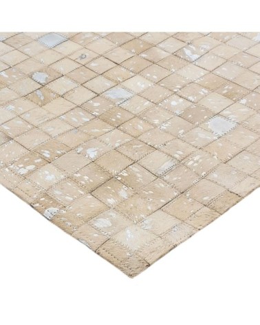 Tapis recyclé cuir éclats argentés blanc 160x230