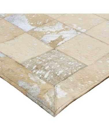 Tapis recyclé cuir éclats argentés gris beige 160x230