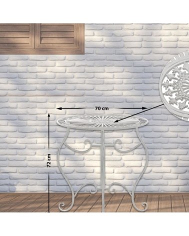 Table de jardin avec plateau rond en metall Blanc antique