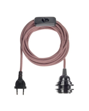 Fil électrique en tissu luminaire zigzag rouge blanc 4,5m