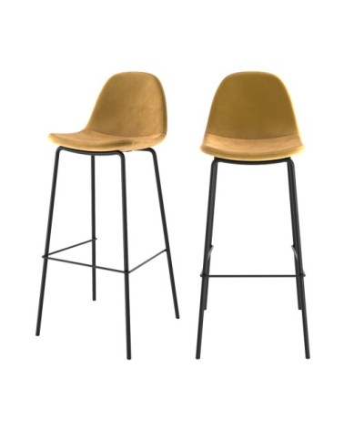 Chaise de bar en velours jaune 75 cm  (lot de 2)