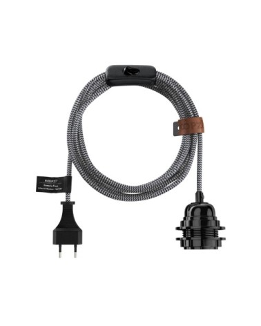 Fil électrique en tissu luminaire zigzag blanc noir 4,5m