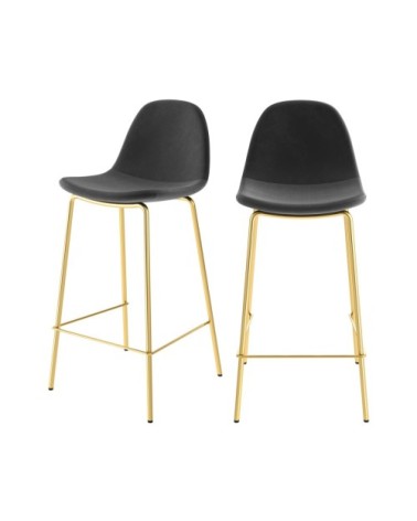 Chaise de bar mi-hauteur 65 cm en velours noir (lot de 2)