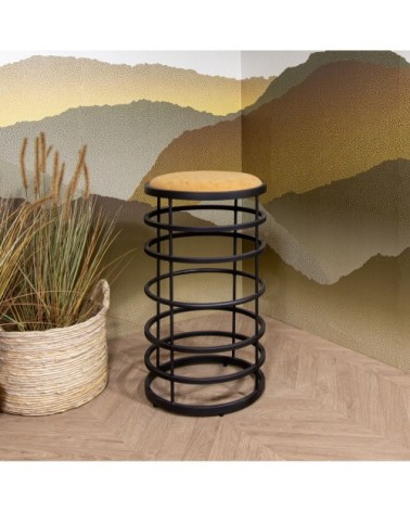 Tabouret de bar en métal noir et simili cuir camel h71cm
