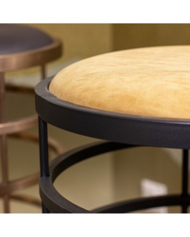 Tabouret de bar en métal noir et simili cuir camel h71cm