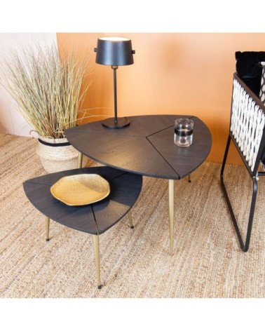 Lot de 2 tables gigognes finition bois pied en métal doré