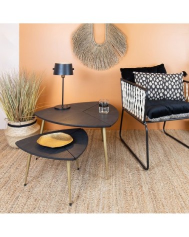 Lot de 2 tables gigognes finition bois pied en métal doré