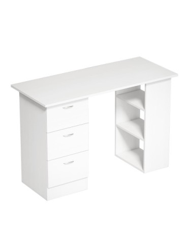 Bureau informatique 3 tiroirs 2 étagères mdf blanc