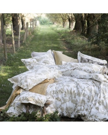 Housse de couette en percale de coton blanc et marron 240x220