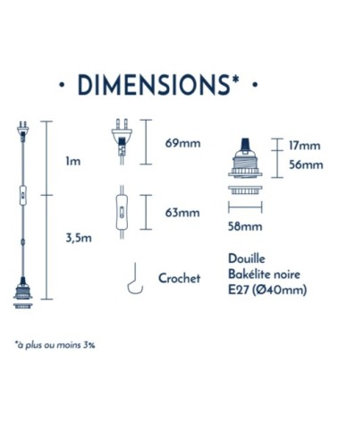 Fil électrique sectionnable en tissu luminaire cuivre 4,5m