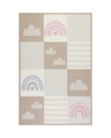 Tapis plat réversible tons pastels beige, rose et bleu 70x140