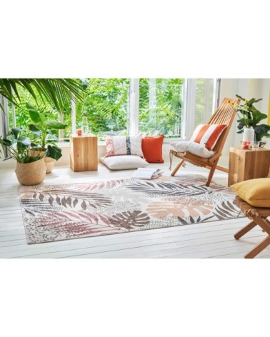 Tapis tissé plat thème feuillage à franges fond beige 120x170