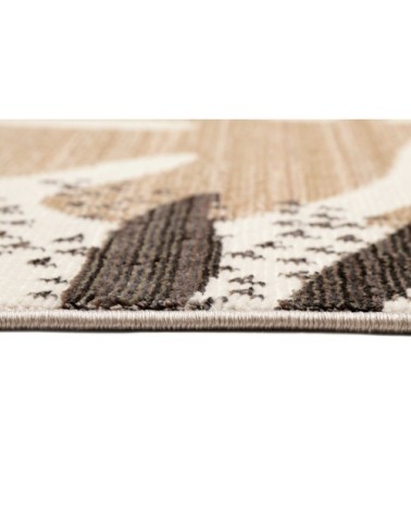 Tapis tissé plat thème feuillage à franges fond beige 120x170