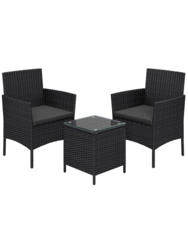 Salon de jardin extérieur surface tressée en PE noir et gris foncé