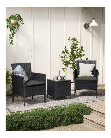 Salon de jardin extérieur surface tressée en PE noir et gris foncé