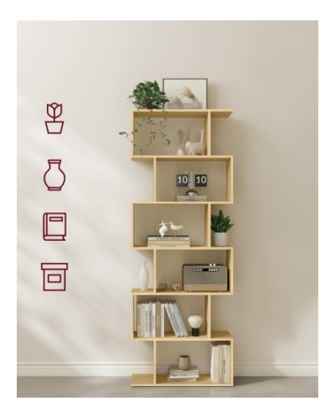 Bibliothèque étagère à 6 niveau effet bois couleur chêne naturel