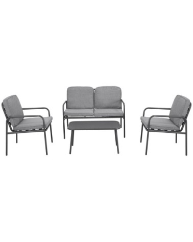 Ensemble salon de jardin 4 places 4 pièces avec coussins gris