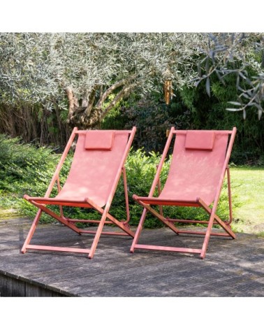 Lot de 2 chiliennes en textilène et aluminium terracotta