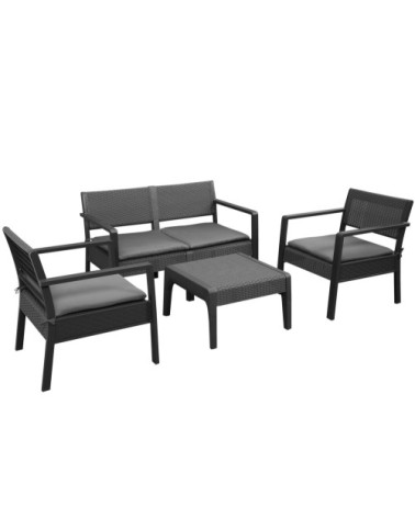 Ensemble salon de jardin 4 places 4 pièces style yachting anthracite