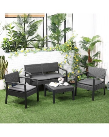 Ensemble salon de jardin 4 places 4 pièces style yachting anthracite