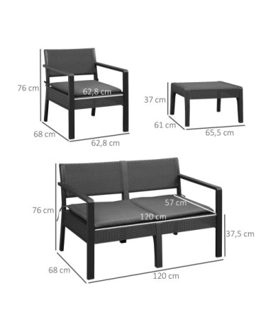 Ensemble salon de jardin 4 places 4 pièces style yachting anthracite