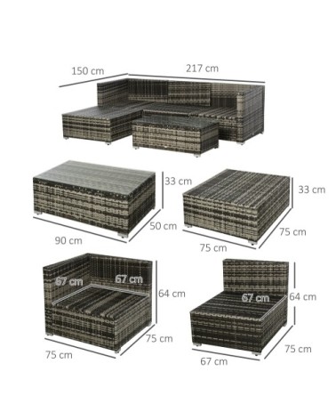 Ensemble salon de jardin 4 places 5 pièces avec coussins résine gris