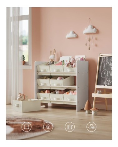 Étagère à jouets pour enfant 9 boîtes de rangement blanc nuage
