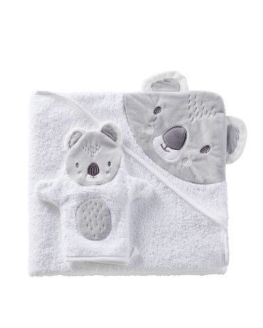 Sortie de bain bébé en coton blanc et gris 100x100