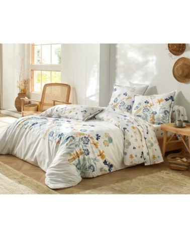 Housse de couette réversible 220x240 blanche en percale de coton
