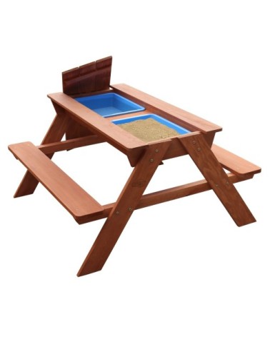 Table de pique-nique, sable et eau avec couvercle en bois, marron