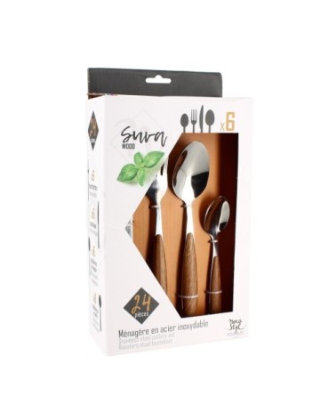 Ménagère 24 pièces en acier inoxydable manche effet bois