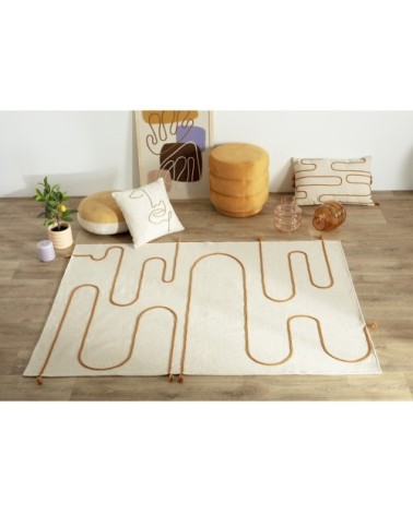 Tapis en corde avec pompons coton naturel 170x120cm