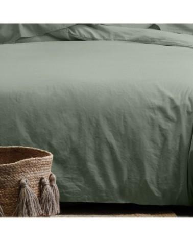 Taie d'oreiller unie en coton bio kaki 65 x 65