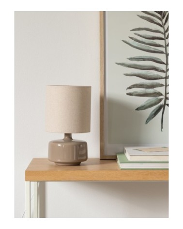 Lampe en céramique beige et abat-jour en coton écru