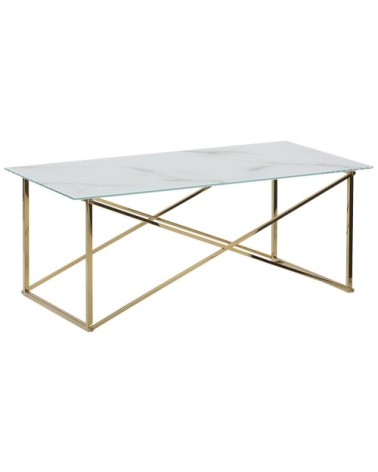 Table basse effet marbre blanc structure dorée