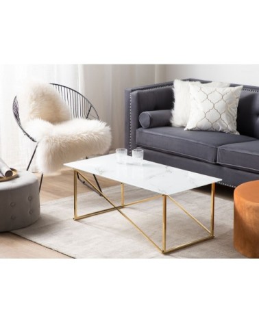 Table basse effet marbre blanc structure dorée