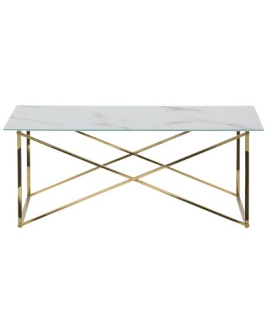 Table basse effet marbre blanc structure dorée