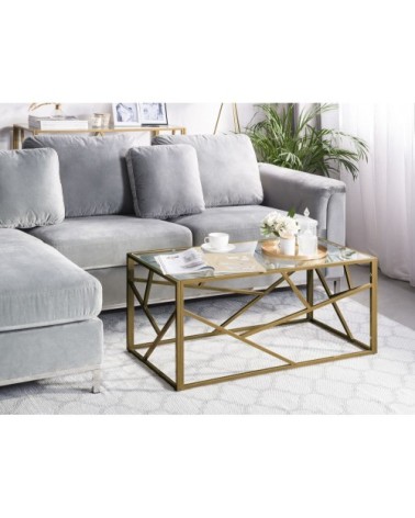 Table basse dorée en verre