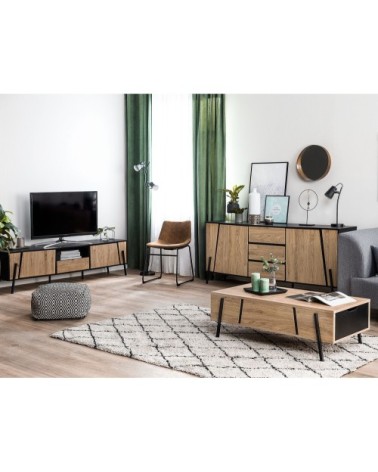 Meuble TV en bois clair et noir