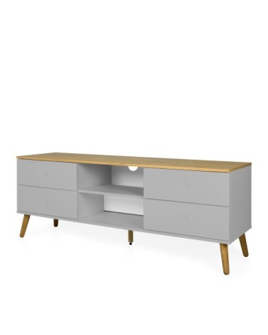 Meuble TV en bois 4 tiroirs L162cm gris clair